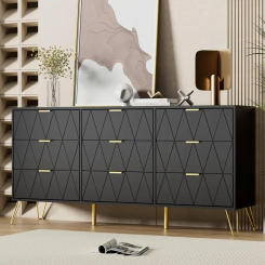 Dresser for Bedroom,Modern 9 Drawer Triple Dresser with Gold Accents,Long Storage Dresser for TV Stand & Closet