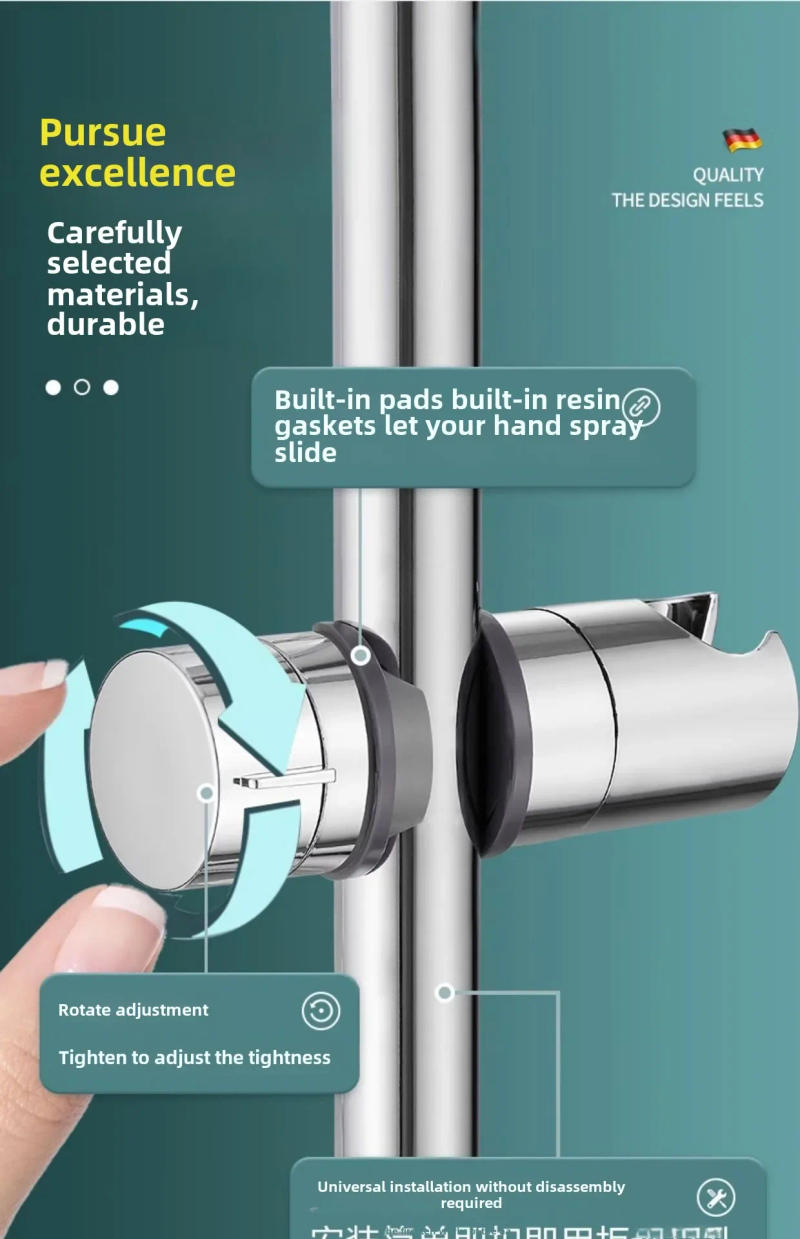 Description Picture 2 of item1pc Universal Shower Head Holder Adjustable 18~25mm ABS Chrome Shower Rail Holder Bathroom Accessories Shower Mounting Brackets