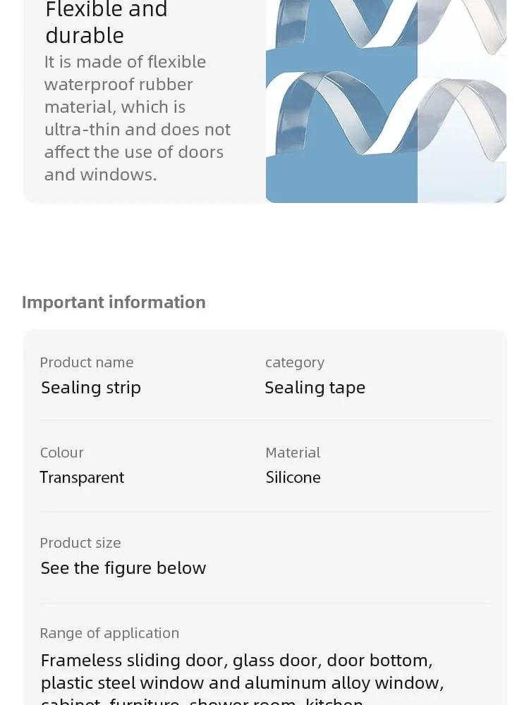 Description Picture 4 of itemWaterproof Door Bottom Windproof Sticker Tape Soundproof Glass Door 25mmx5m Window Insulation Adhesives Sealers Hardware