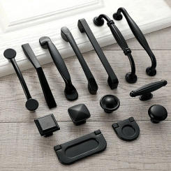 Black Solid Aluminum Alloy Home Improvement Door Pulls Kitchen Cupboard Knobs Furniture Hardware Cabinet Handles Drawer Pulls