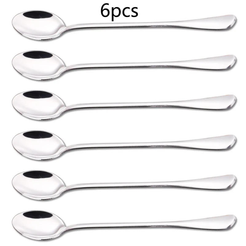 Description Picture 6 of item6pcs Stainless Steel Spoon Ice Tea Scoop Dessert Spoon Food Grade Ice Cream Candy Tea Spoon Milkshake Coffee Spoon Kitchen Tool