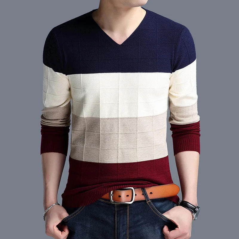 Description Picture 4 of itemMen's Sweater Korean Fashion Striped Pullover Sweaters Male Casual Cashmere Sweater Knitwear Winter Men's Coat