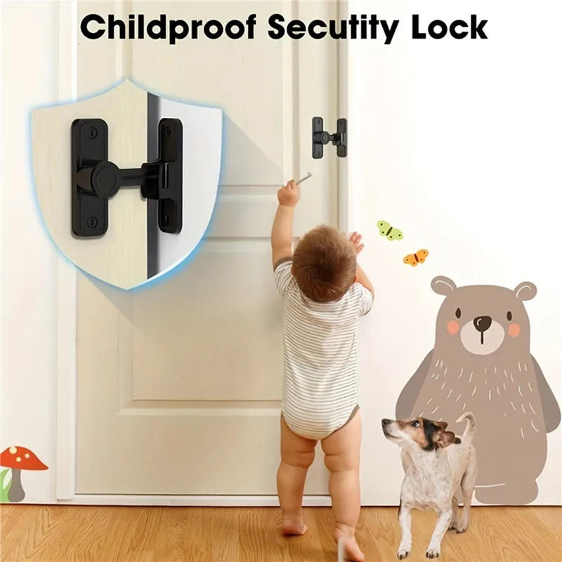 Description Picture 6 of itemDoor Buckle Bolt 90 Degree Slid Lock Buckles Sliding Gate Fastener Toilet Anti-theft Safe Thick Fine Bolts Includes Four Screws