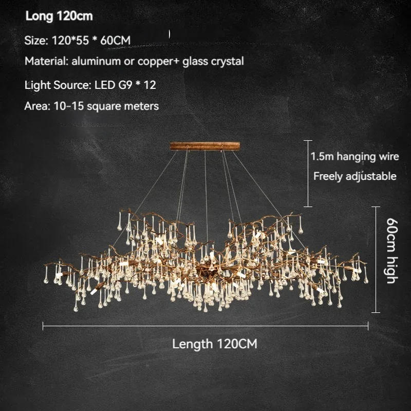 Description Picture 3 of itemTeardrop Crystal Branch Chandelier Vintage Bronze Brass Tree Design for Dining Room Kitchen Living Room