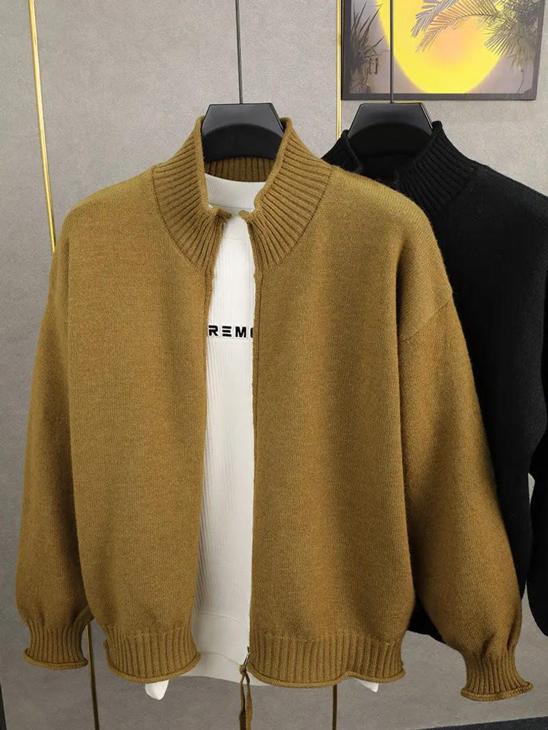 Description Picture 3 of itemAmerican Trendy Brand Sweater Coat Men's Autumn/Winter Zipper Stand Up Neck Lazy Style Jacket Knitted Cardigan Female Clothing