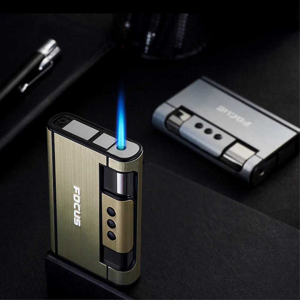 Description Picture 3 of item2 In 1 Automatic Cigarette Case with Lighter Metal Compression Moisture Proof Inflatable Lighter Smoking Accessories