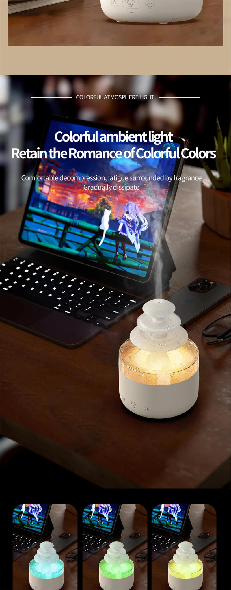 Description Picture 4 of itemRain Drop Aroma Diffuser Air Humidifier 350ml 7 Colors LED Lamp Ultrasonic Remote Control USB Rain Cloud Essential Oil Diffuser