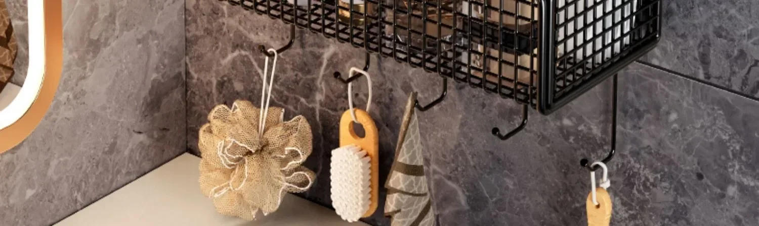 Description Picture 3 of item1PC Bathroom Organiser Multifunctional Toiletries Organiser No-Punch Bathroom Shelf Bathroom Kitchen Wall Mount Storage Rack