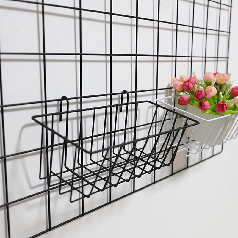 Description Picture 6 of itemMetal Decorative Storage Basket DIY Iron Grid Flower Pot Hanging Shelf Wall Art Mounted Frame Mesh Display Rack Home Decoration