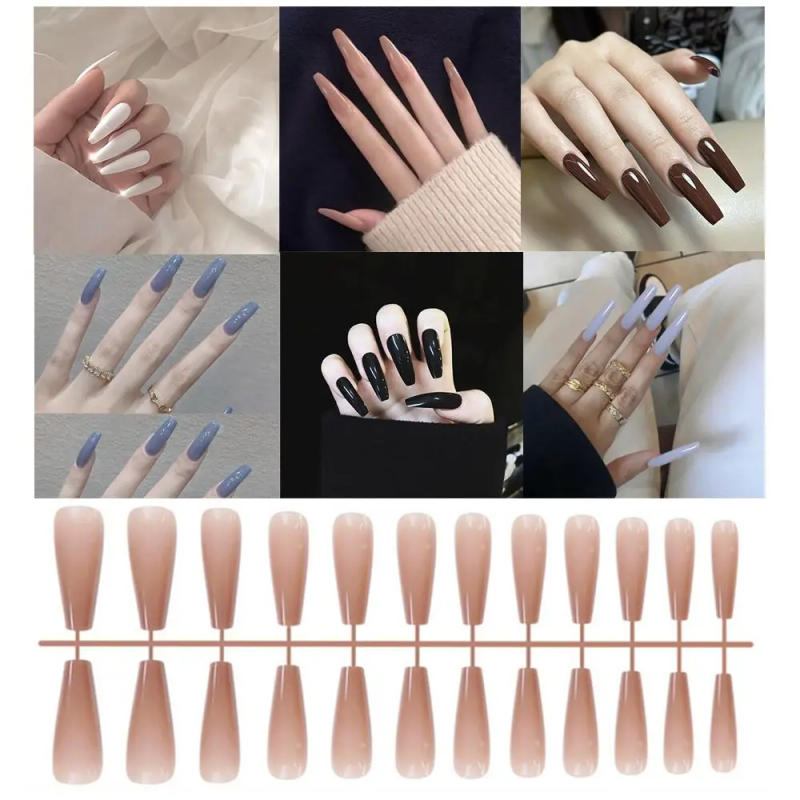 Description Picture 2 of item24Pcs Full Cover Solid Color Fake Nails New Detachable Wearable Press-on Nails Manicure Bright Long Ballet False Nails Women