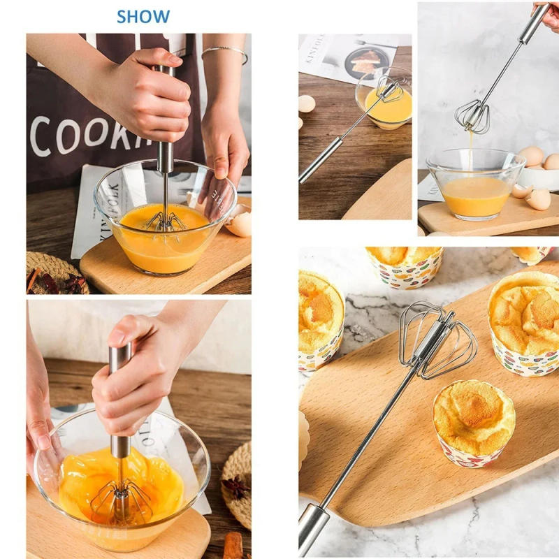 Description Picture 2 of itemSemi Automatic Whisk Beater Stainless Steel Manual Hand Self-Turning Cream Utensils Kitchen Mixer Egg Tools