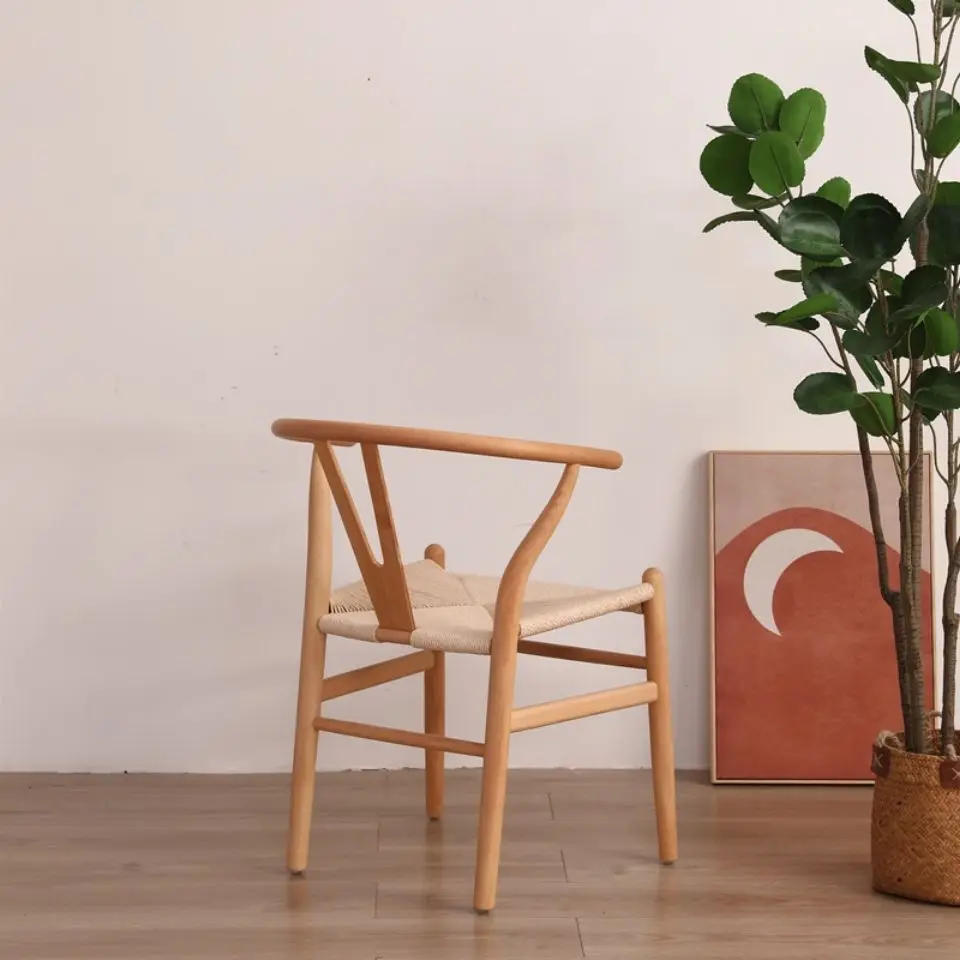 Description Picture 2 of itemNordic Dining Chair Wooden Y Living Room Cane Woven Armchairs Modern Style Restaurant Outdoor Garden Furniture Lounge Stool