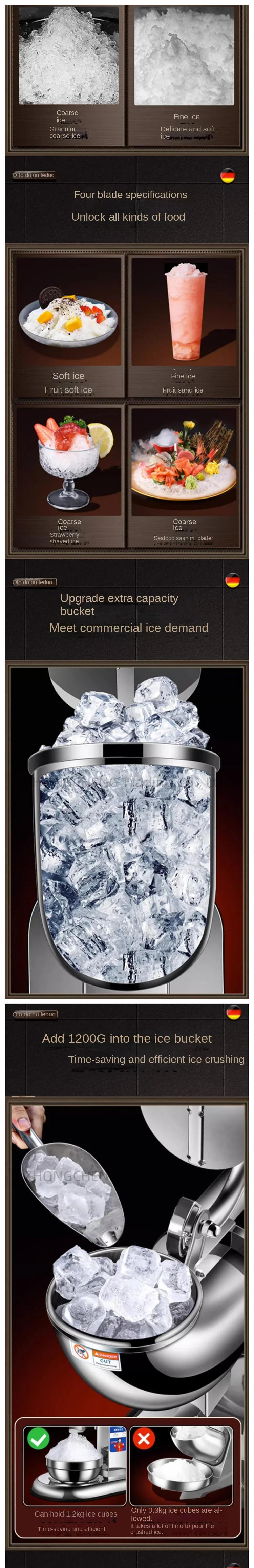 Description Picture 3 of itemElectromechanical Ice Crusher Commercial Milk Tea Shop Stalls Large Continuous Ice Machine Shaver Slush Icebreaker