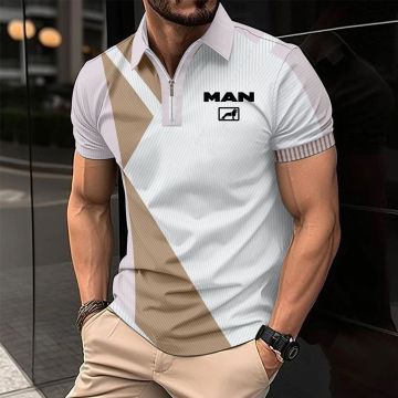 Men's fashion short -sleeved striped stamps Poloshan casual lapel POLO shirt Truck MAN print High-end Polo shirt for men