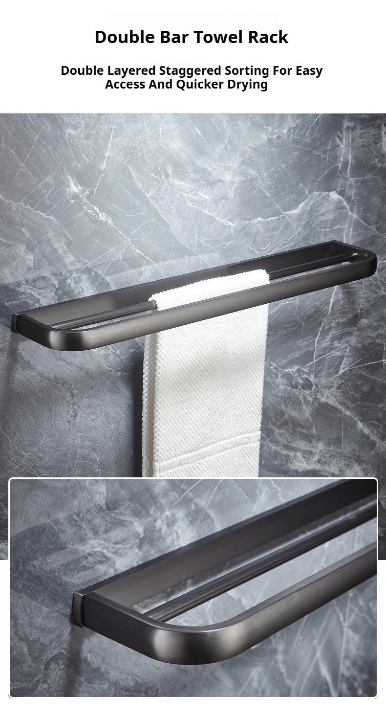 Description Picture 6 of itemBathroom All Copper Gunmetal Gray Bath Hardware Sets Home Improvement Perforated Installation Wall Mounted Bathroom Fittings