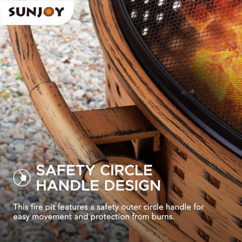 Description Picture 4 of itemFire Pit 30 in. Outdoor Wood-Burning Fire Pit, Patio Woven Round Steel Firepit Large Fire Pits for Outside with Spark Screen and