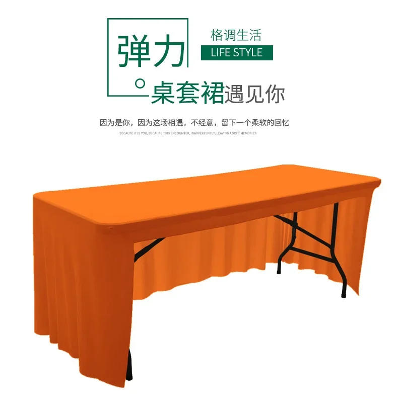 Description Picture 2 of itemSpandex Stretch Tablecloth 6FT 8FT Elastic Table Cloth Cover for Hotel Banquet Wedding Party Table Decor White Table Skirt