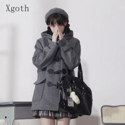 Ladies Coats Autumn/Winter New Thickened Warm Solid Hooded Single Row Cow Horn Button Academy Style Woolen Coat Women's Clothing