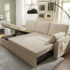 Sofa Bed Sofa Sleeper with Storage Chaise Sofa Couch with Pull Out Bed Oversized Sofas for Living Room Beige Linen