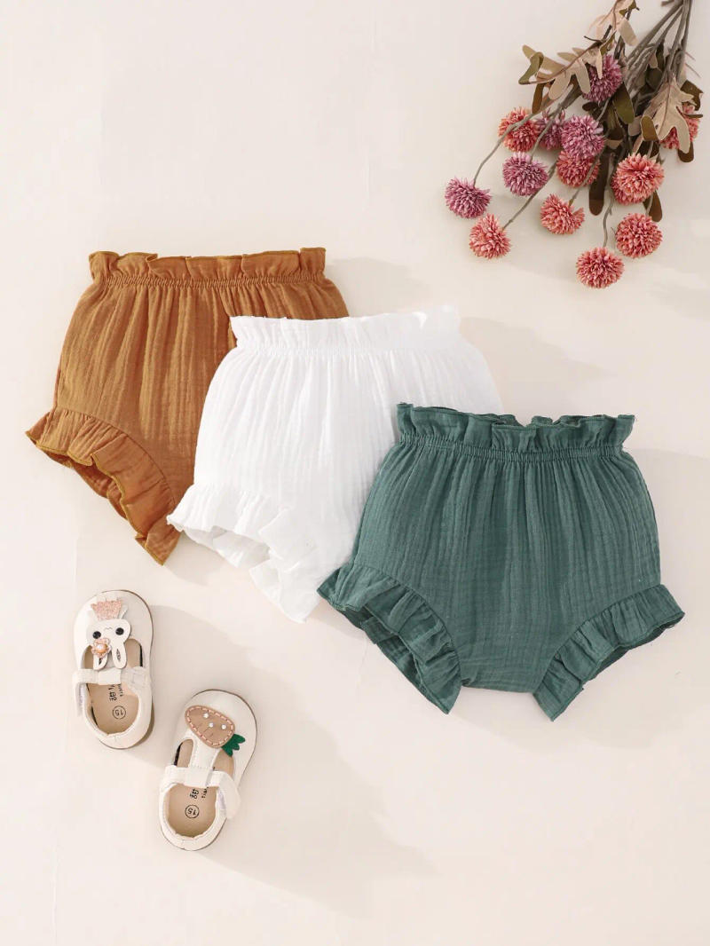 Description Picture 2 of item3pairs/Lot Baby Girls Summer Leisure Comfortable Breathable Pure Cotton Simple Solid Color All-Match Shorts Multi-Piece Set