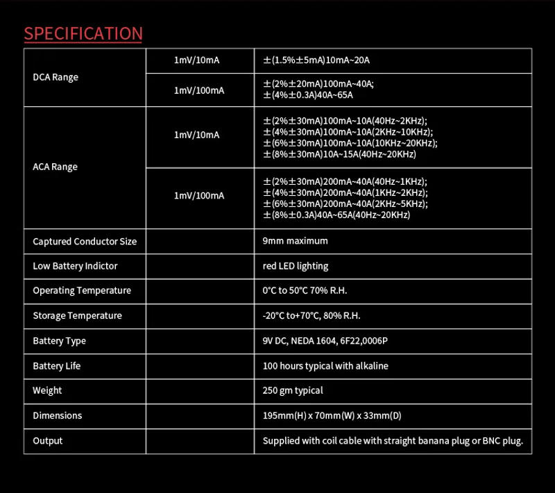 Description Picture 4 of itemHantek CC65 CC-650 Current Clamp Oscilloscope 20KHz/400Hz Bandwidth BNC Plug AC/DC Current Clamp Probe 1mV/10mA 65A/650A