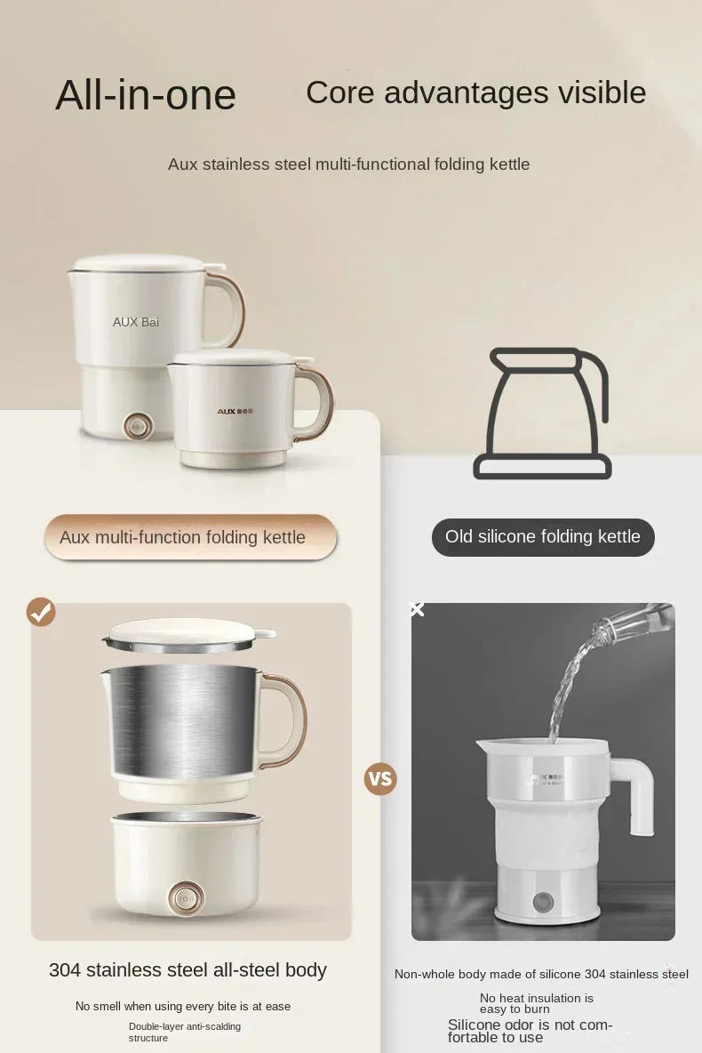 Description Picture 2 of item220V Collapsible Stainless Steel Electric Kettle for Travel and Business Trip Portable Mini Household Water Heater Cup A