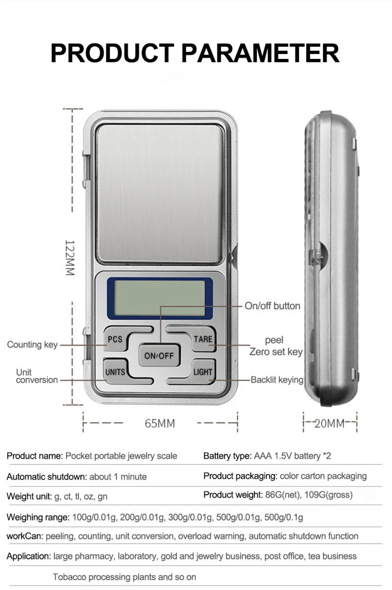 Description Picture 3 of itemJewelry Scales Weight Diamond Balance Kitchen Weighing Digital Pocket Mini Scale Bathroom 0.01g 500g