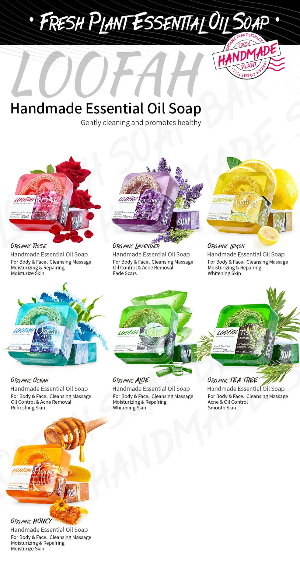 Description Picture 3 of itemNew Arrival Lemon Loofah Soap 100g Handmade Essential Oil Soap with Loofah Lavender Soap Rose Soap Kojic Acid Soap Turmeric Soap