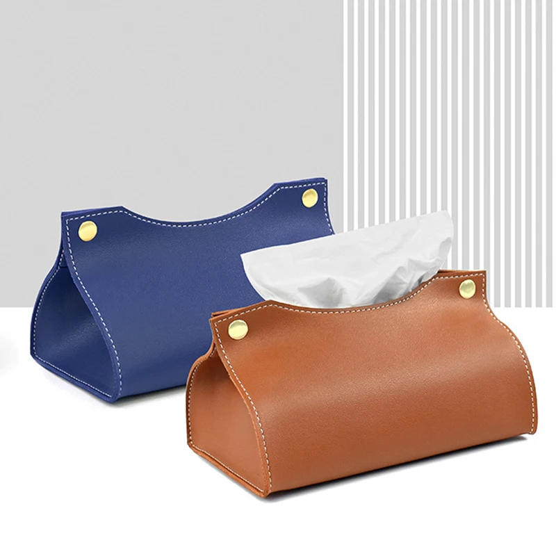 Description Picture 6 of itemSimple PU Leather Tissue Box Desktop Napkin Holder Foldable Home Office Waterproof Dustproof Paper Towel Cover Storage Organizer