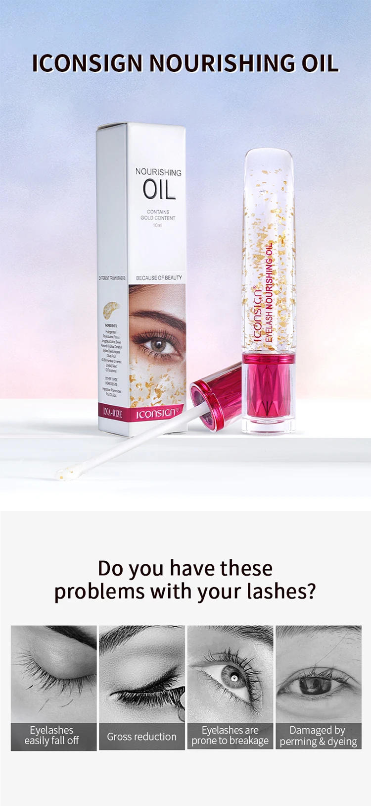 Description Picture 2 of itemICONSIGN Eyelashes and Eyebrows Nourishing Gold Essential Oil Mascra Serum Lift Enhancer Longer Coating Thicker Hair Damage Care