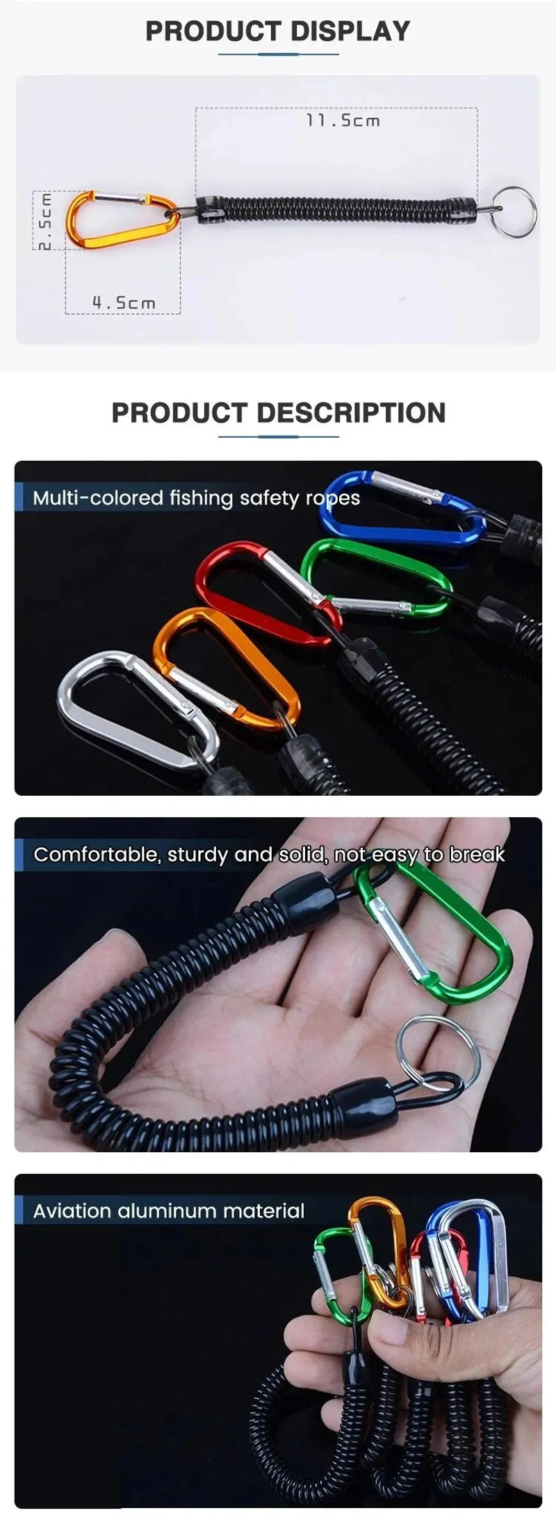 Description Picture 3 of itemBurle Mountaineering Buckle Slip Rope Path Subtongs Anti-drop Spring Rope Fishing Accessories Tool Hook