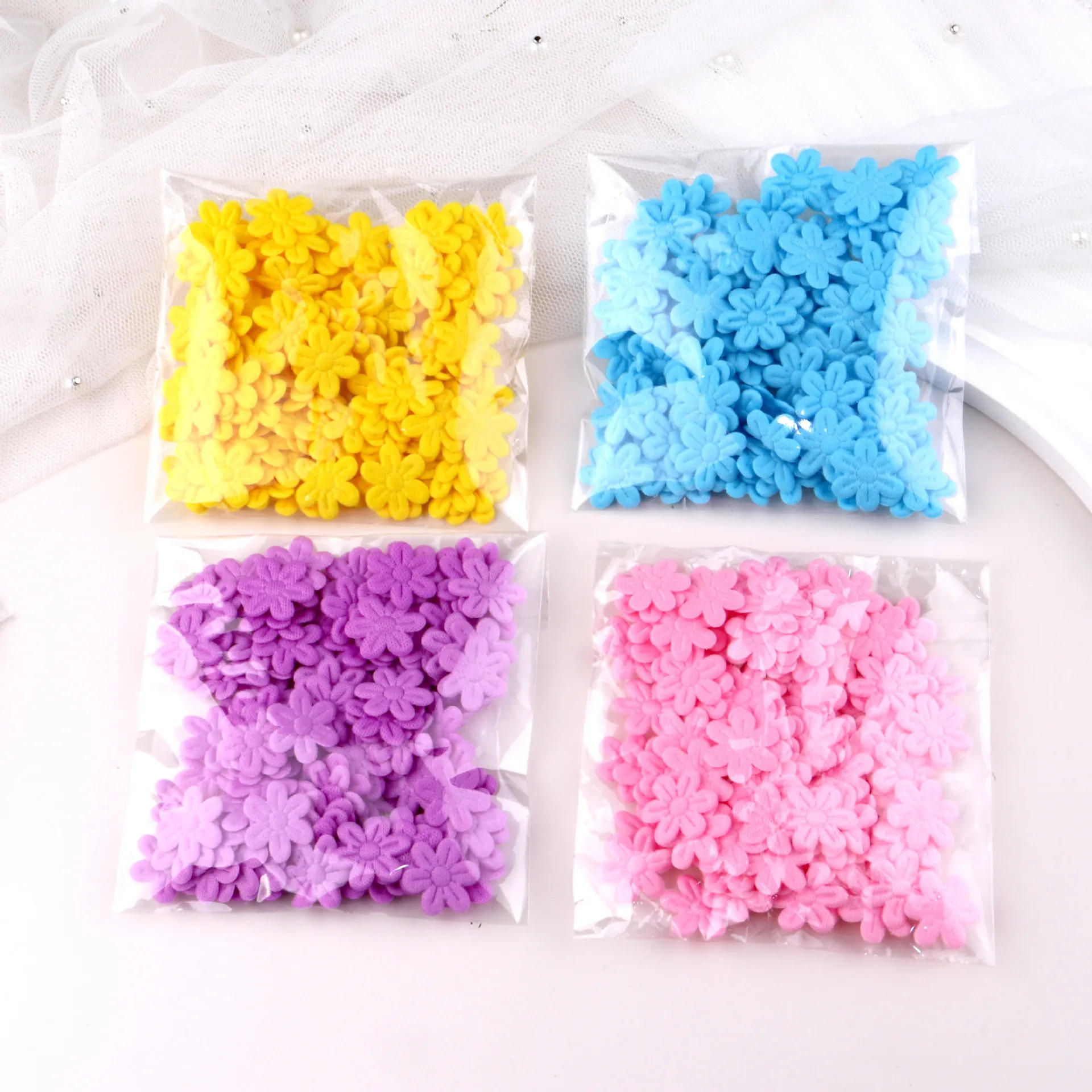 Description Picture 6 of item100pcs Six-Petal Flower Felt Cloth Embossing DIY Sewing Craft Hairpin Handmade Materials Cloth Patches Wedding Home Decor