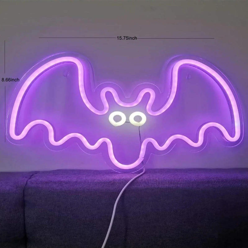 Description Picture 4 of itemSpooky Bat Neon Sign LED Usb Powered Led Light Purple Bat Neon Light for Halloween Wall Decor Bedroom Ambiance and Holiday Gifts