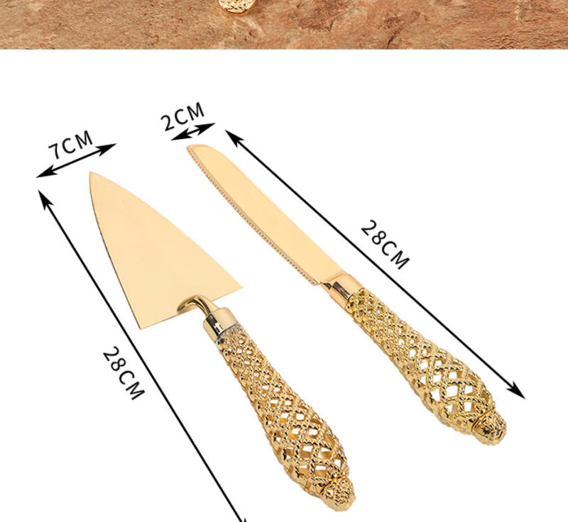 Description Picture 4 of itemKonco Cake Knife And Server Set,2 PCS Gold Cake Cutting Utensils Engraved Cake Cutter and Serving Spatula for Wedding Party