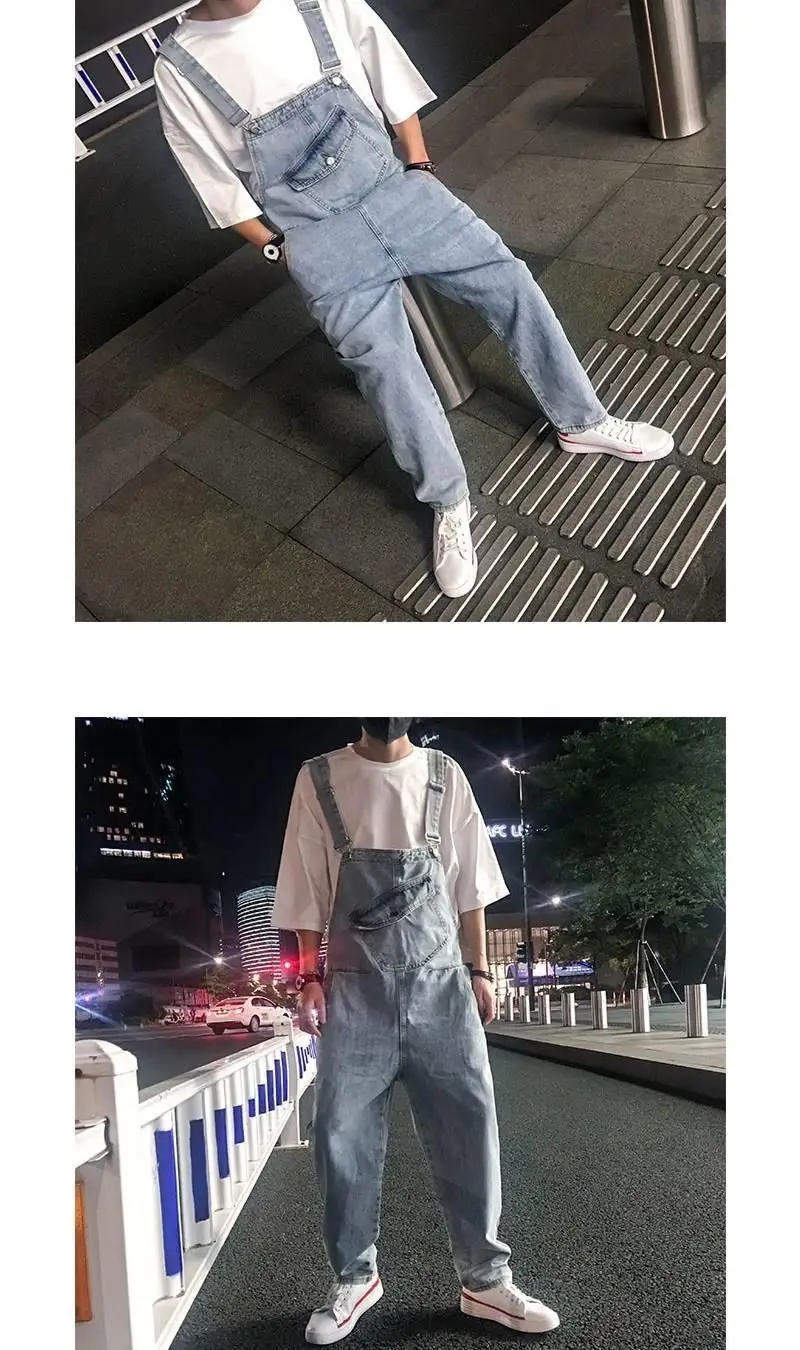 Description Picture 4 of itemFashion Tooling Denim Pants Overalls Couple Casual Loose High Street Large Size Straight Leg Jumpsuits Male Clothes