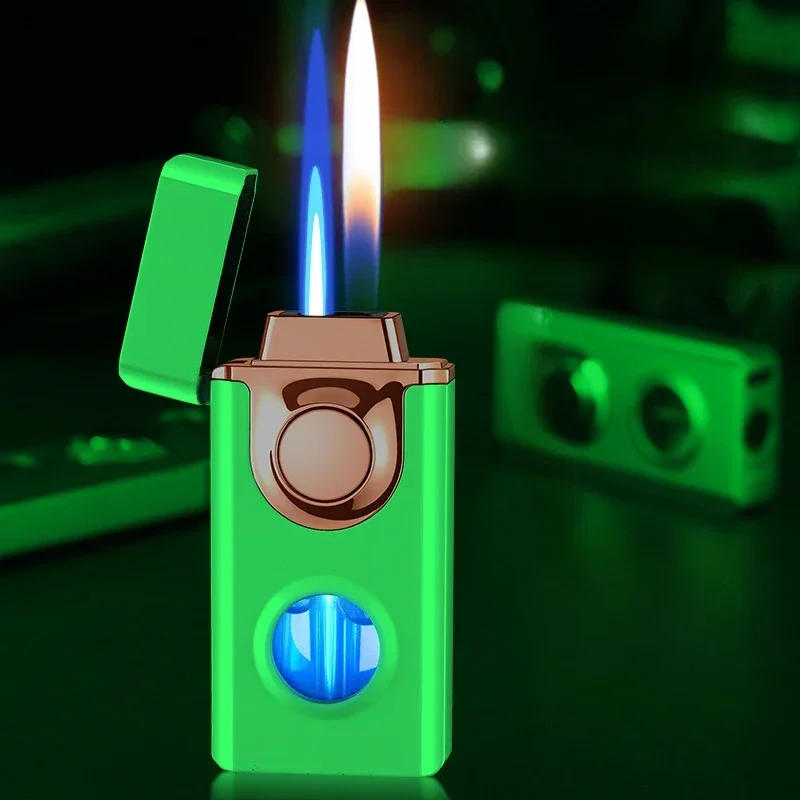 Description Picture 4 of itemIntelligent Voice Controlled Dual Fire Butane Gas Lighter 4 Ignition Modes Blue Light Visible Gas Window USB Electric Lighters