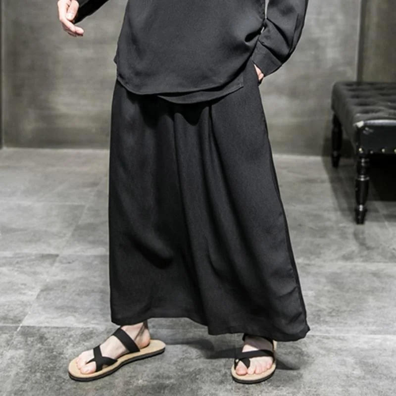 Description Picture 6 of itemChinese Style Men Solid Color Wide Leg Pants Mens Joggers Lace Up Streetwear Casual Trousers Men Summer Vintage Pants