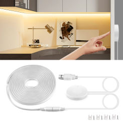 5V LED Under Cabinet Light USB Neon Strip with Penetrable Wooden Partition Sensor Switch Touch Dimmer Closet Wardrobe Lamp 1m-3m