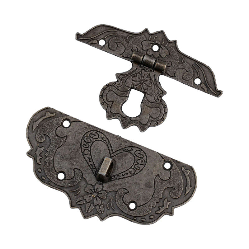 Description Picture 6 of itemBuckle Cabinet Hinge Box Lock Bronze Carving DIY Hardware Accessories Padlock Key Small Suitcases Vintage Creative