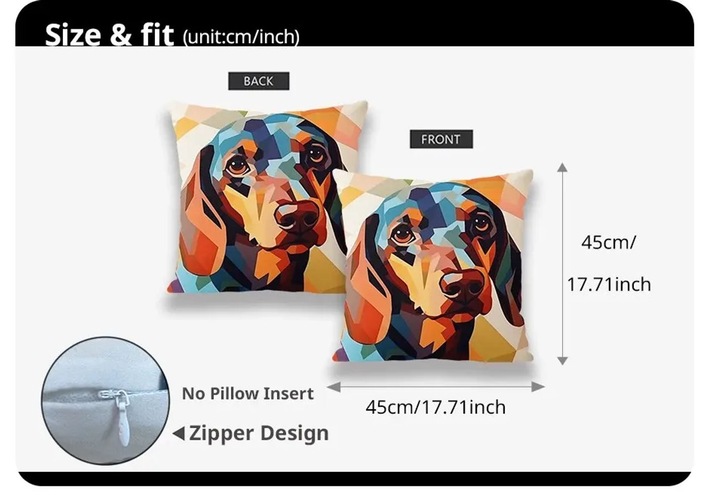 Description Picture 3 of itemCute Dog Throw Cushion Cover 45cmX45cm Zipper Pillowcase Double-sided Printed Pillow Cover Home Bedroom Living Room Decor