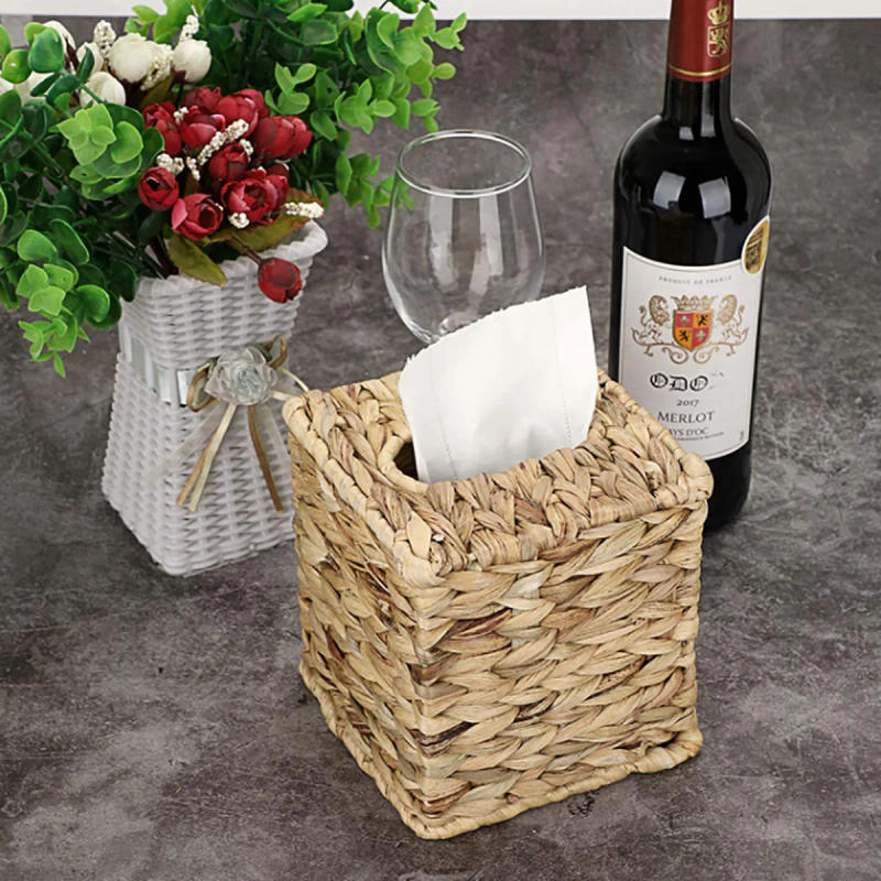 Description Picture 3 of item1pc Hand-woven Straw Tissue Box Water Gourd Napkin Cover for Bathroom Kitchen Openwork Household Toilet Sundries Square Storages