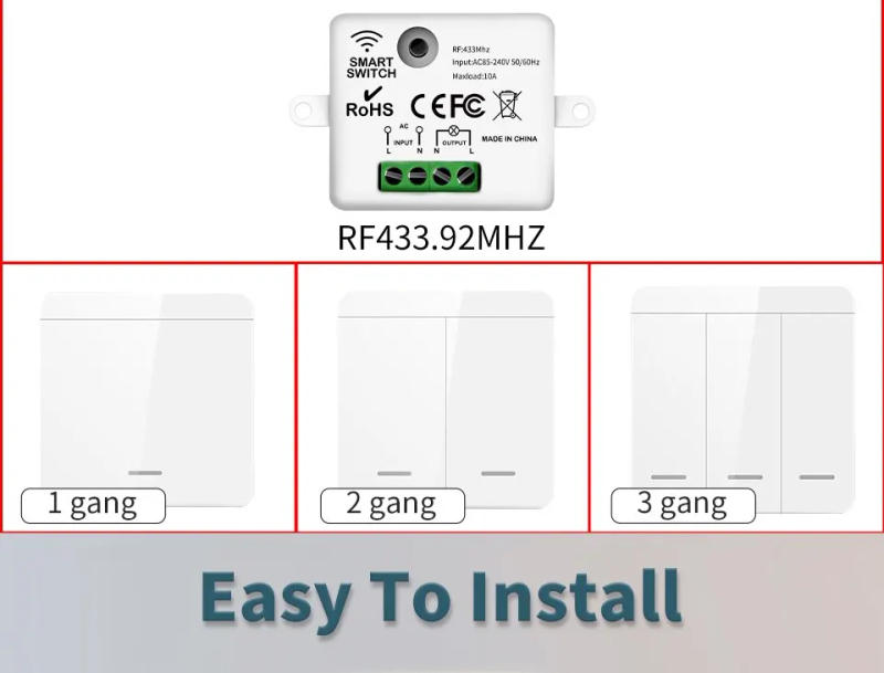 Description Picture 3 of itemWireless Smart Switch Light 433MHz 1/2/3Gang 86 Wall Panel Switch with Remote Control Interruptor 10A 110V 220V For  LED Lamp