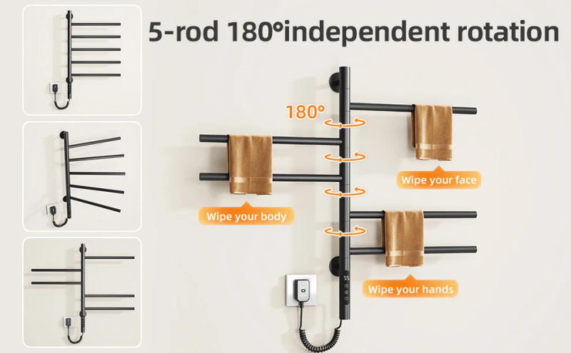 Description Picture 4 of itemSIOYIE Towel Warmer Rotating Heated Towel Rack For Bathroom with Timer, Concealed Installation Wall-Mounted Electric Towel Rail