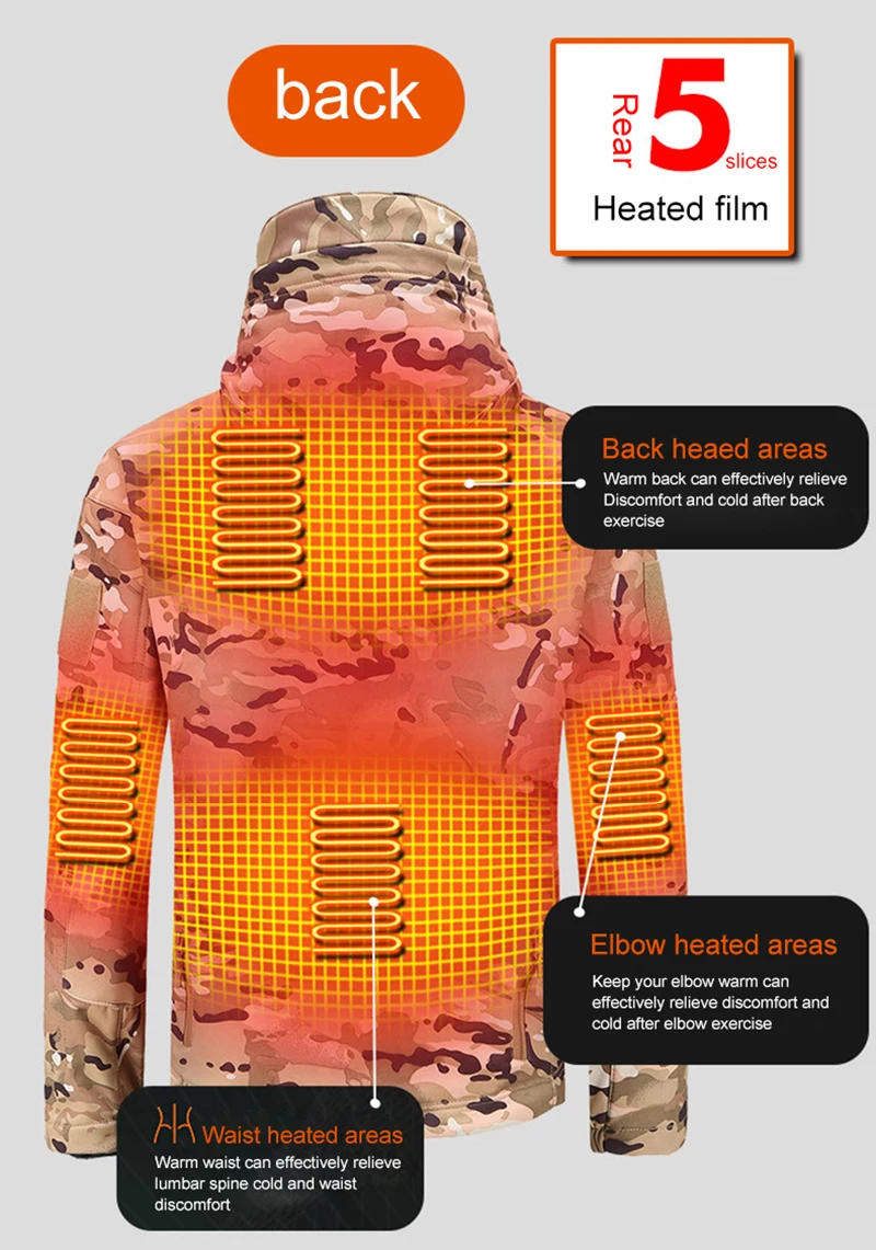 Description Picture 4 of itemWinter Heated Jacket 7 Zone USB Electric Heating Jacket Washed Warm Hiking Jacket Man Women Camping Coat Thermal Clothing