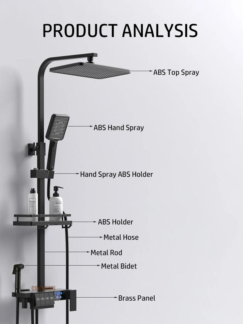 Description Picture 6 of itemLED Digital Rain Bath Faucet Bathroom Hot Cold Thermostatic Mixer Shower System Bathtub Wall Mount SPA Rainfall Luxury Faucets