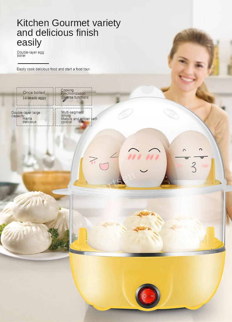 Description Picture 2 of itemElectric Egg Boiler Double Layer Multifunctional Corn Egg Custard Automatic Mini Steamer 14 Eggs Breakfast Egg Cooker