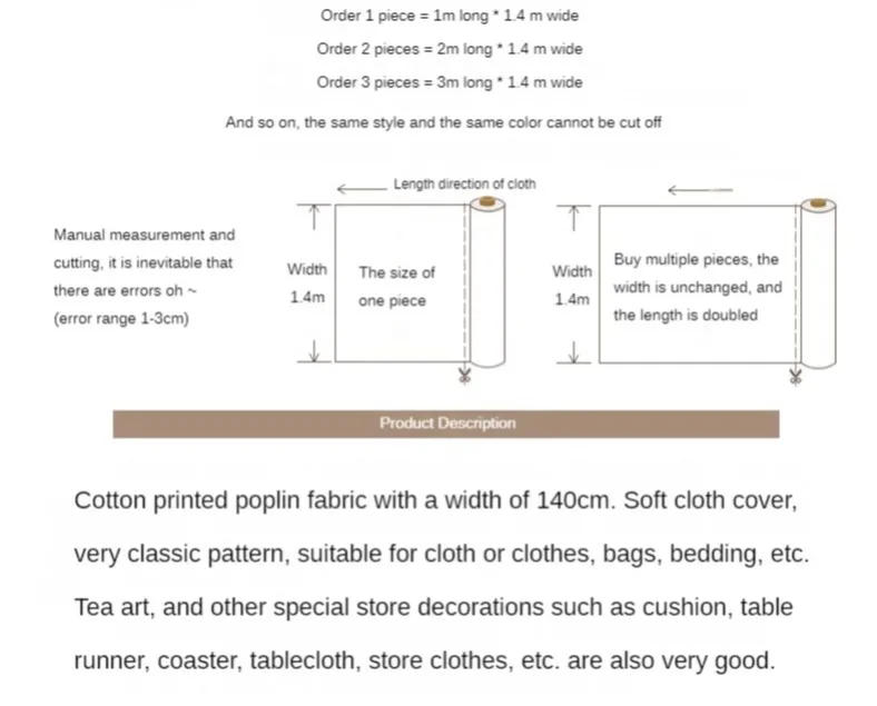 Description Picture 4 of itemFloral Poplin Fabric Cotton By The Meter for Child Skirts Clothing Sewing Thin Flower Printed Pattern Cloth Smooth Skin-friendly