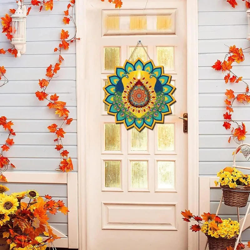 Description Picture 6 of itemDiwali Decorations for Home â€“ Festive Wooden Door Sign with Indian Motifs for Deepawali, Weddings of Lights Celebrations