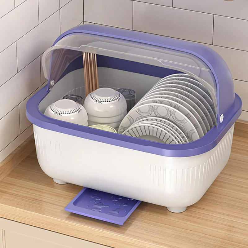 Description Picture 2 of itemDrain Rack Dish Bowl Drying Rack Plate Storage Drainer Holder Organizer Plastic Tableware Holder with Lid Cover for Kitchen Home