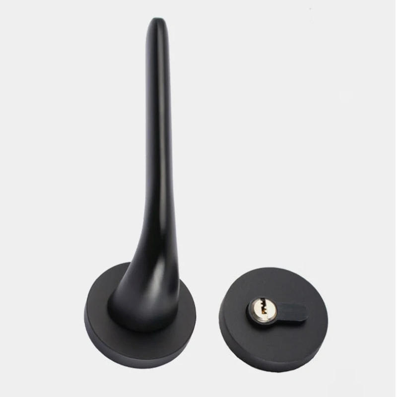 Description Picture 3 of item1 set of aluminum alloy black split type indoor door locks bedroom and study door handles split type locks with keys included